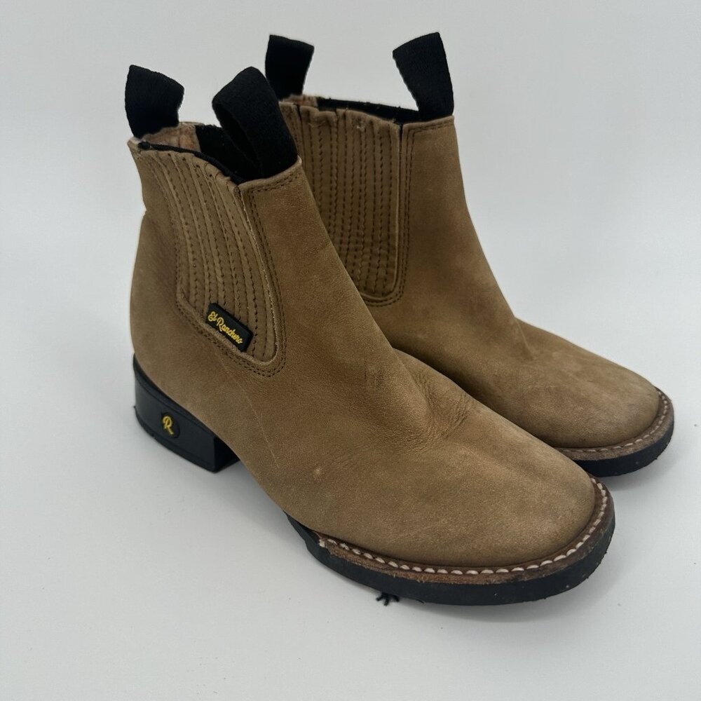 El Ranchero Boys Western Leather Ankle Boots Brown Pull On Toddler Boys Size 9‎